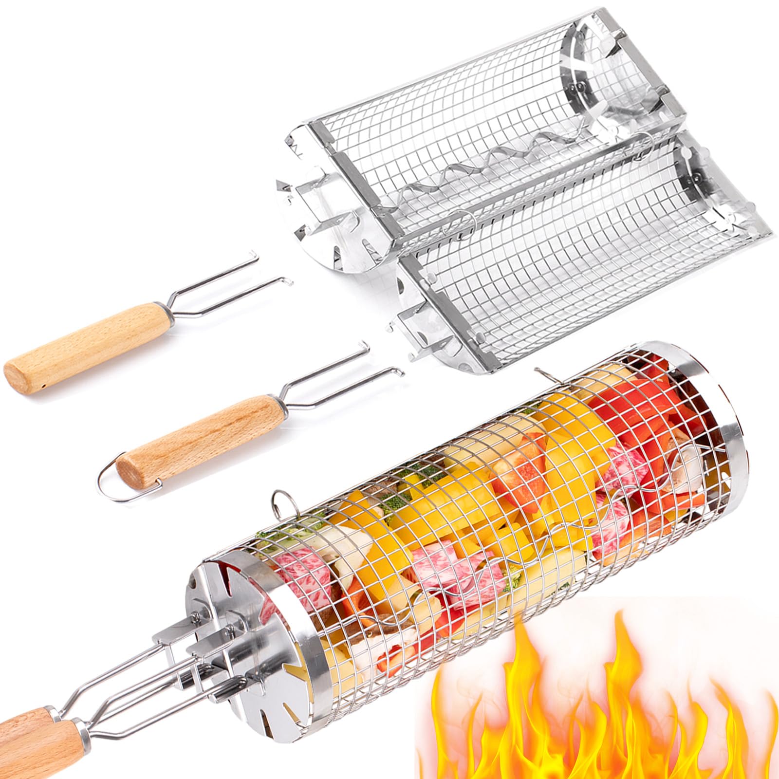 Camping Cooking Youtube - BUYYES-cesta rodante para parrilla, tubo de